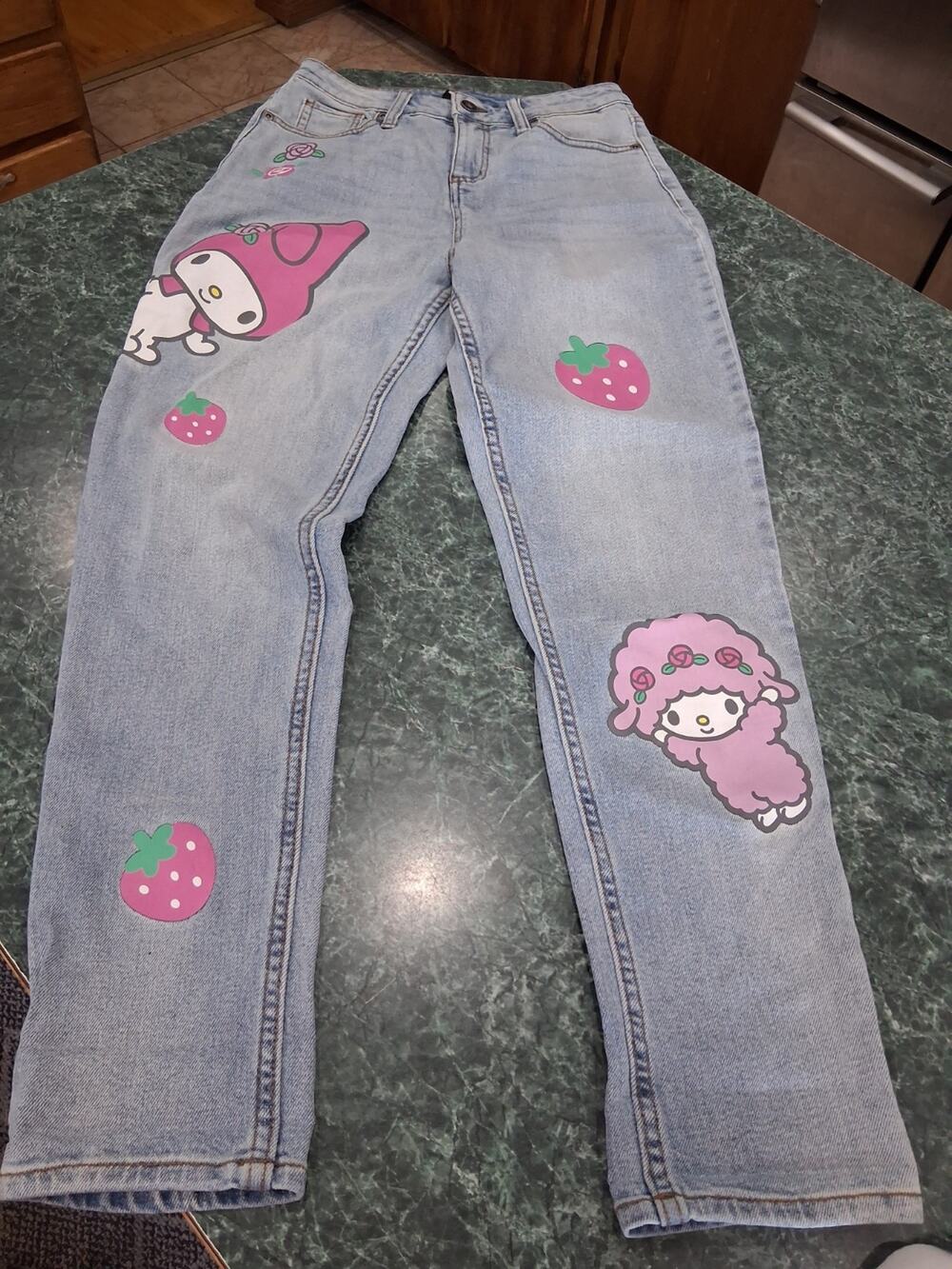My Melody Strawberry Jeans Juniors Womens Sz 1 Sanrio Friends Denim High Waisted